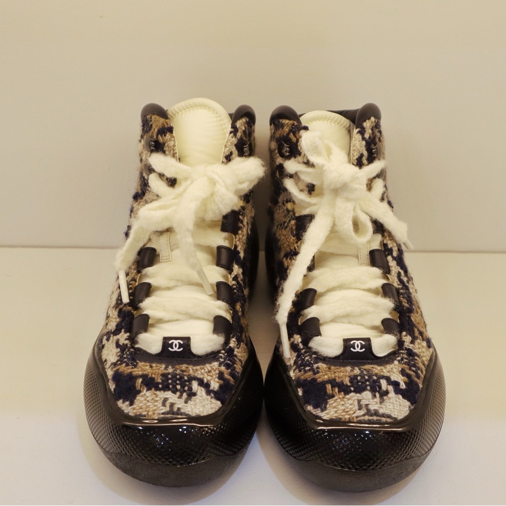 Chanel woven tweed Sneakers - Black, Cream, and Blue